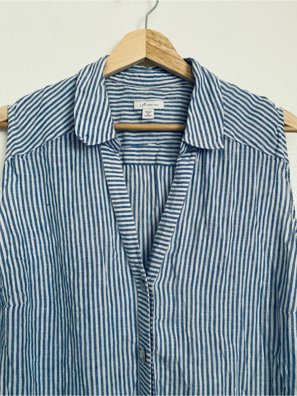 J. Jill Blue White Striped Linen Sleeveless Button Front Top Size 1X - Picture 5 of 13